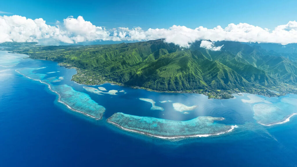Vue aérienne de Tahiti en Polynésie Française