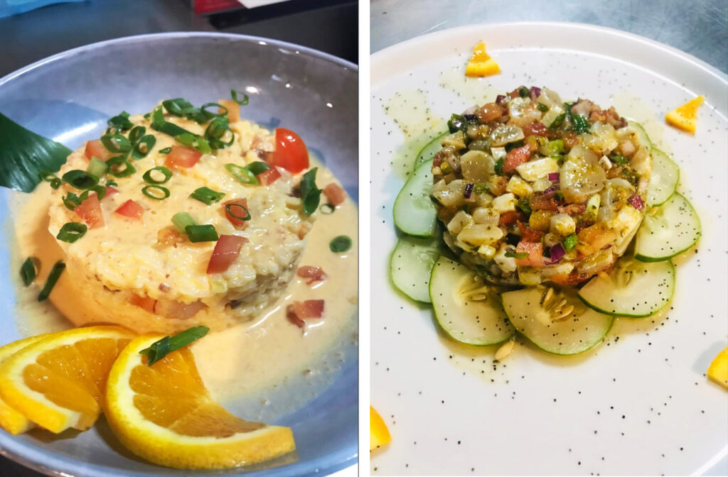 Deux plat proposés au restaurant Métis à Huahine