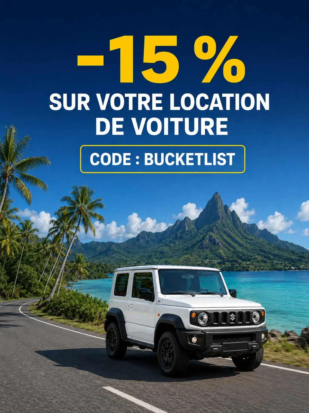 code promo pour la location de voiture et pour faire une demande de devis gratuit en Polynésie française